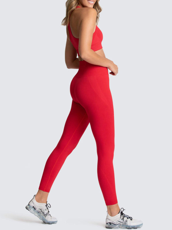 Women's Back High Waist Hip Seamless Knitted Vest Trousers Two-piece Set