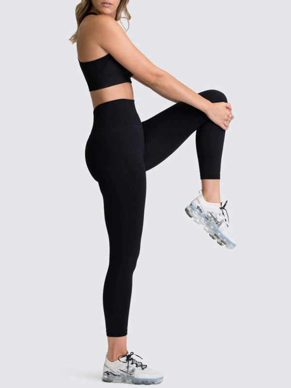 Women's Back High Waist Hip Seamless Knitted Vest Trousers Two-piece Set