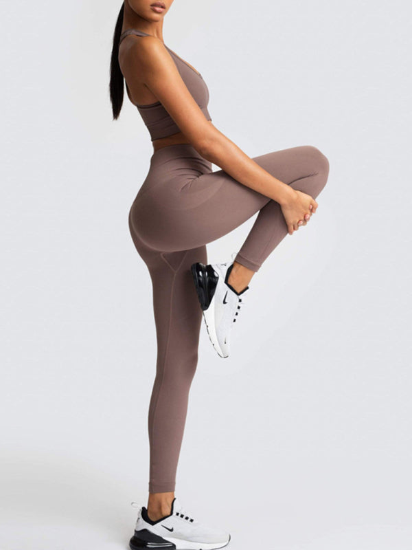 Women's Back High Waist Hip Seamless Knitted Vest Trousers Two-piece Set